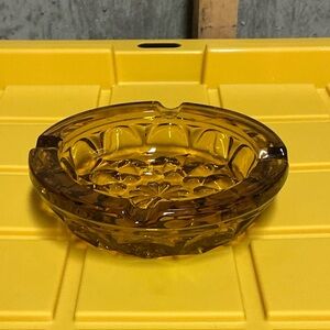Anchor Hocking Amber Pressed Glass Round Ashtray, Decorative, 6 in